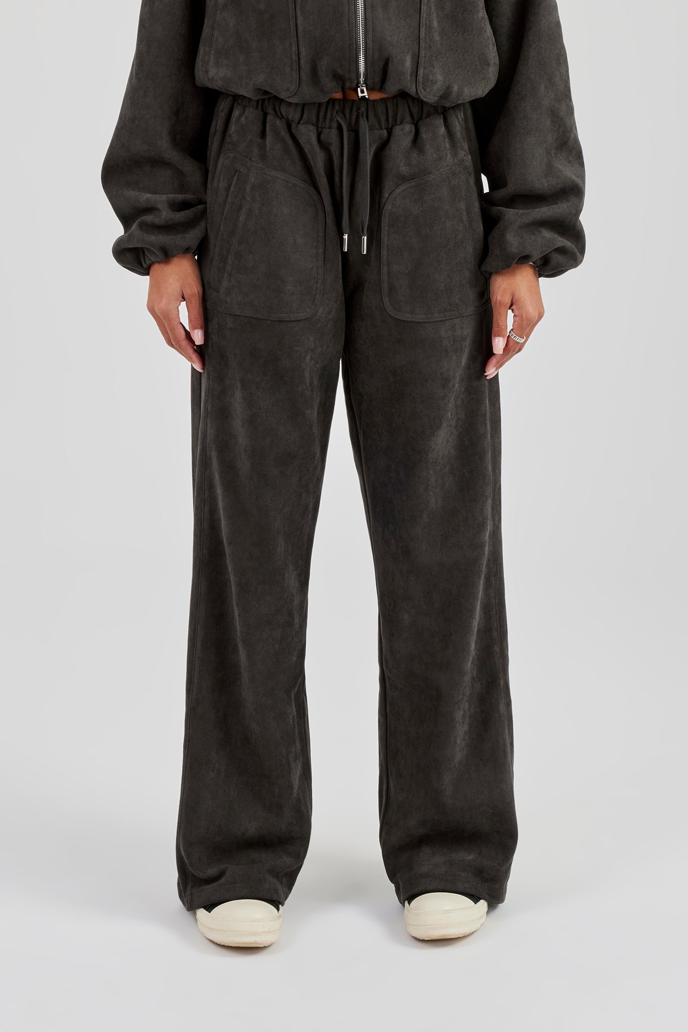 Suede Wide Leg Trouser - Charcoal